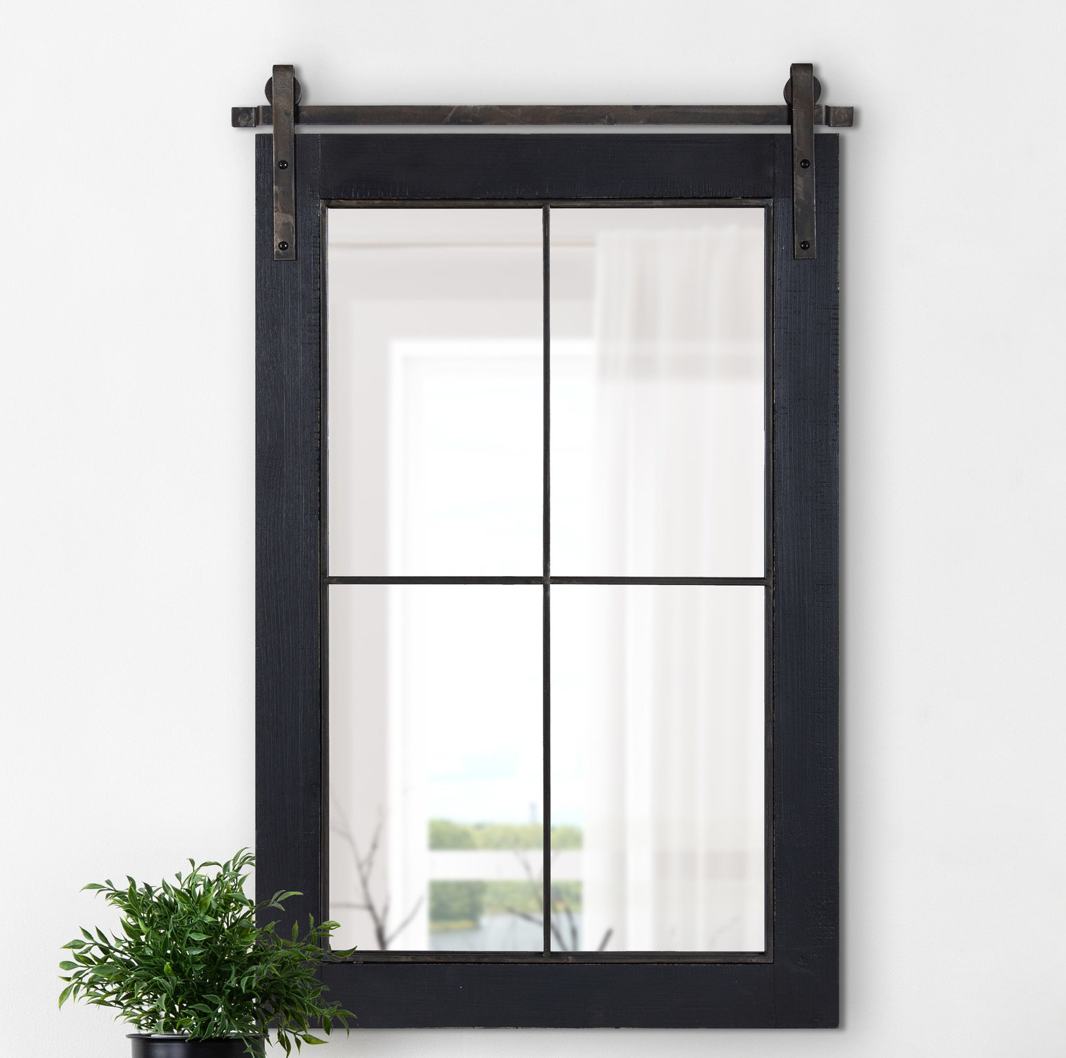 Enora Wood Rectangle Mirror, 37" x 22", Black