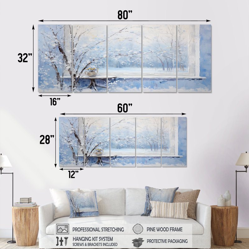 «Winter Landscape Snowfall Forest II - Winter Landscape», ensemble de 5 pièces d'art mural, H 28 po x l 60 po