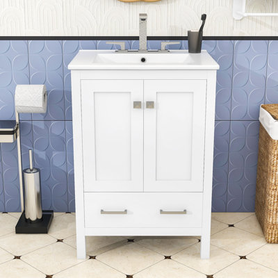Compact 24-Inch Bathroom Vanity with Durable Sink and Ample Storage