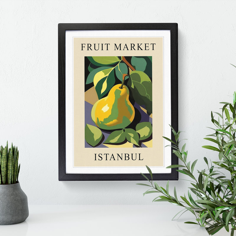 Pear Istanbul Fruit Market Exhibition 1 Piece Single Picture Frame Wall Art, 64cm H x 46cm W x 2cm D