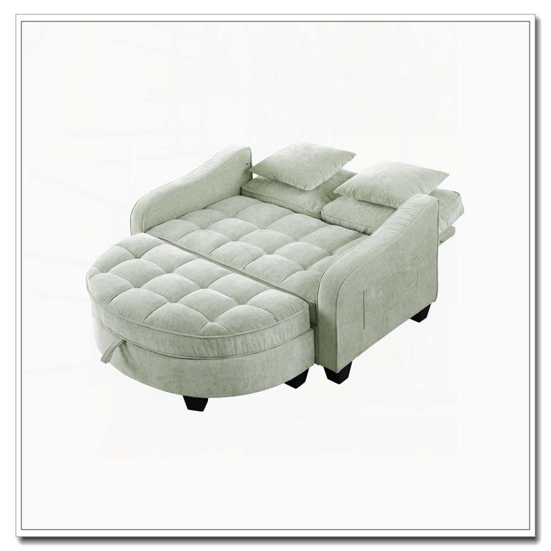Canapé à deux places avec repose-pieds et coussins à carreaux avec rangement, Cyan, H 27,5 po x l 51 po x P 71 po