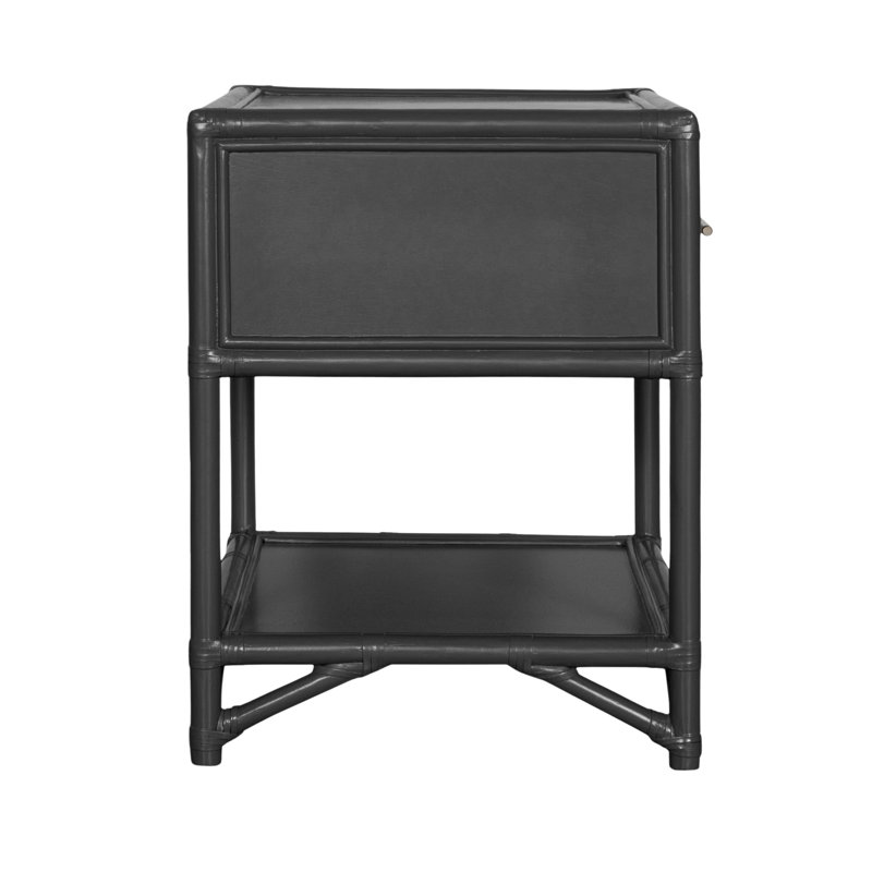 Olivia Collection 1 - Drawer Rattan Nightstand, Black