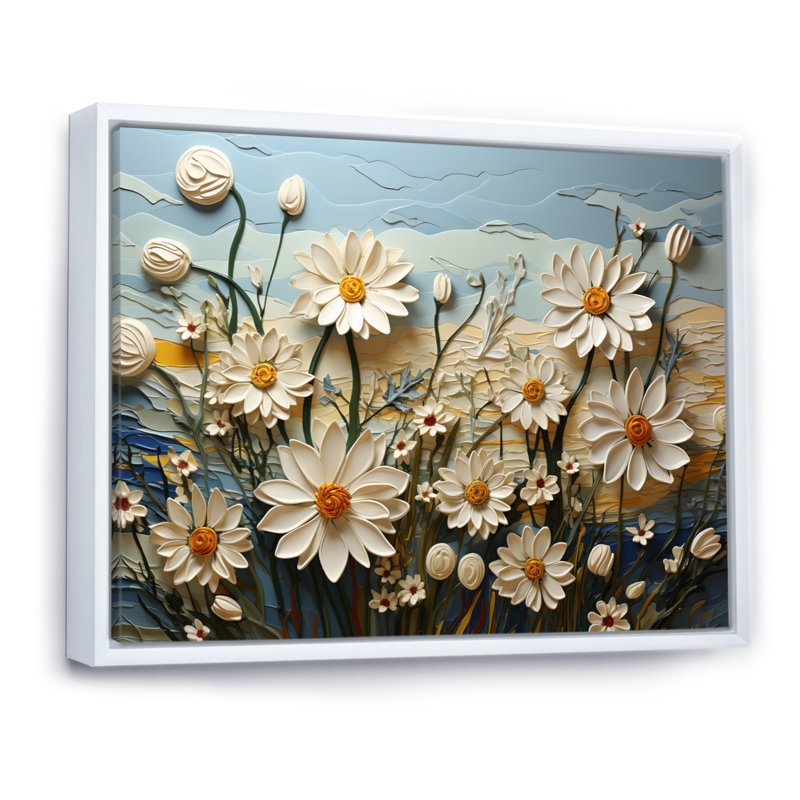 Daisies Daisy Delight II - Daisies, reproduction d'art encadrée, H 30 po x l 40 po x P 1,5 po, Cadre flottant blanc