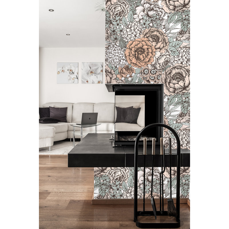 Rouleau de papier peint adhésif amovible Bouquet de fleurs rétro L 4,17 pi x l 25 po