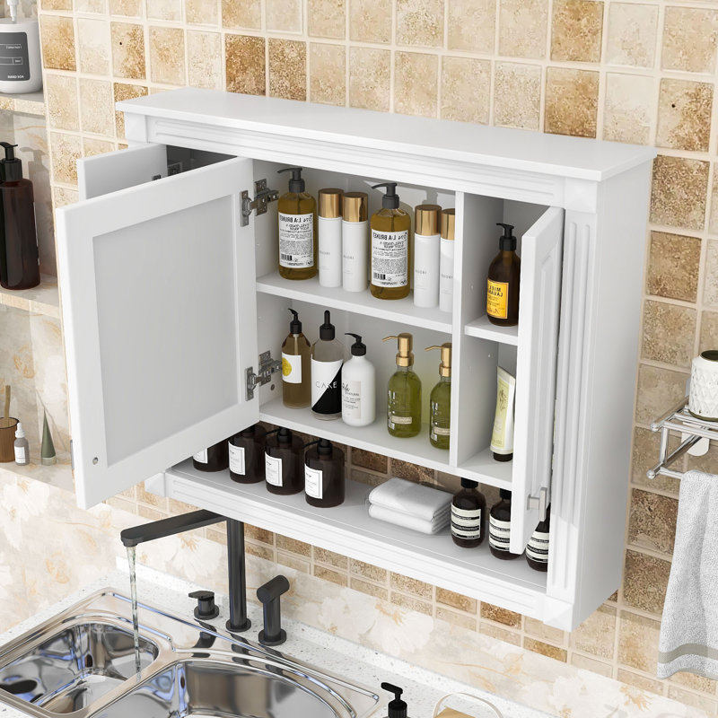 Armoire à pharmacie murale avec miroir, unité de rangement au-dessus de la toilette avec tablette ouverte