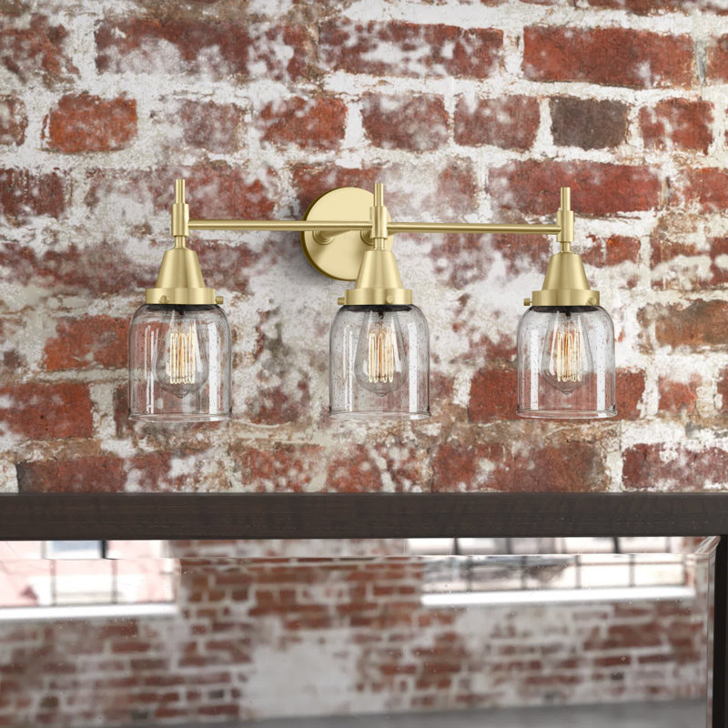 Gayle 3 - Light Dimmable Vanity Light, Satin Brass, Seedy, 4 Watt Vintage LED Bulb