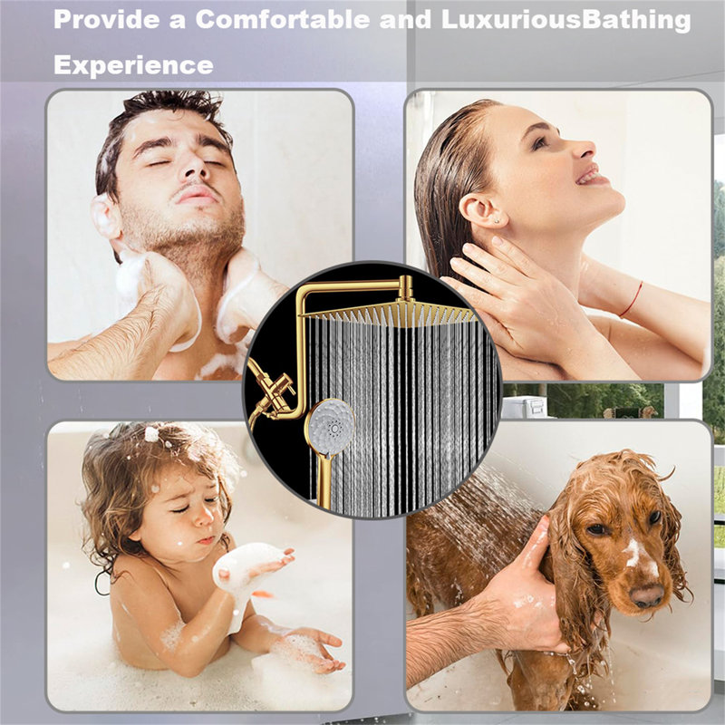 Upgraded Dual Showerhead System – 12-Inch Rainfall Shower Combo With Adjustable Extension Arm & 6-Setting Handheld Spray (High-Pressure For Low Water Flow)