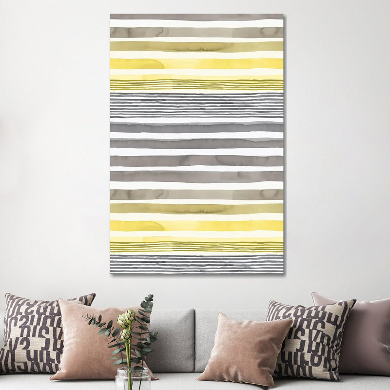Stripes Illuminating Yellow Ultimate Grey 1 Piece Wrapped Canvas Wall Art, 152.5 cm H x 101.5 cm W