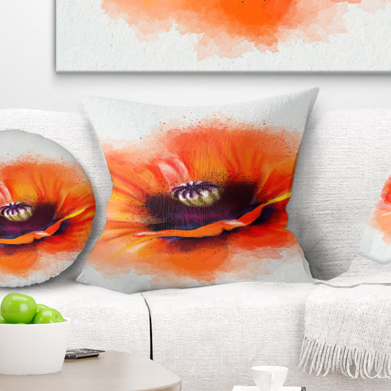 Coussin décoratif à imprimé floral mignon - orange, 18 po x 18 po, Carré