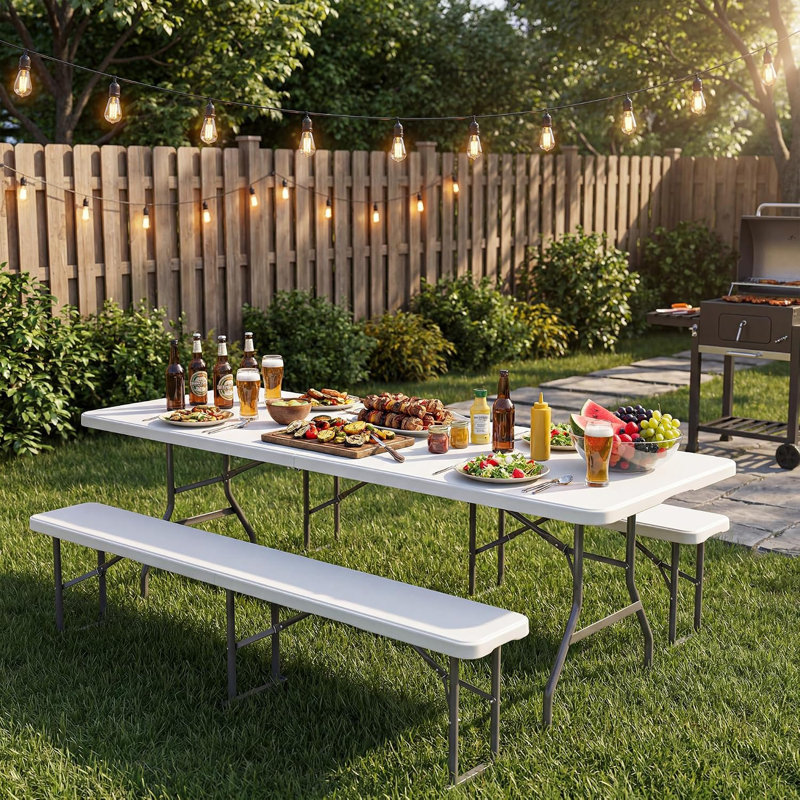 Ensemble de 6 tables pliantes portatives de 6 pi, table pliable en plastique PEHD avec poignée de transport pour le camping, les fêtes, le pique-nique et les événements à l'intérieur et à l'extérieur, blanc