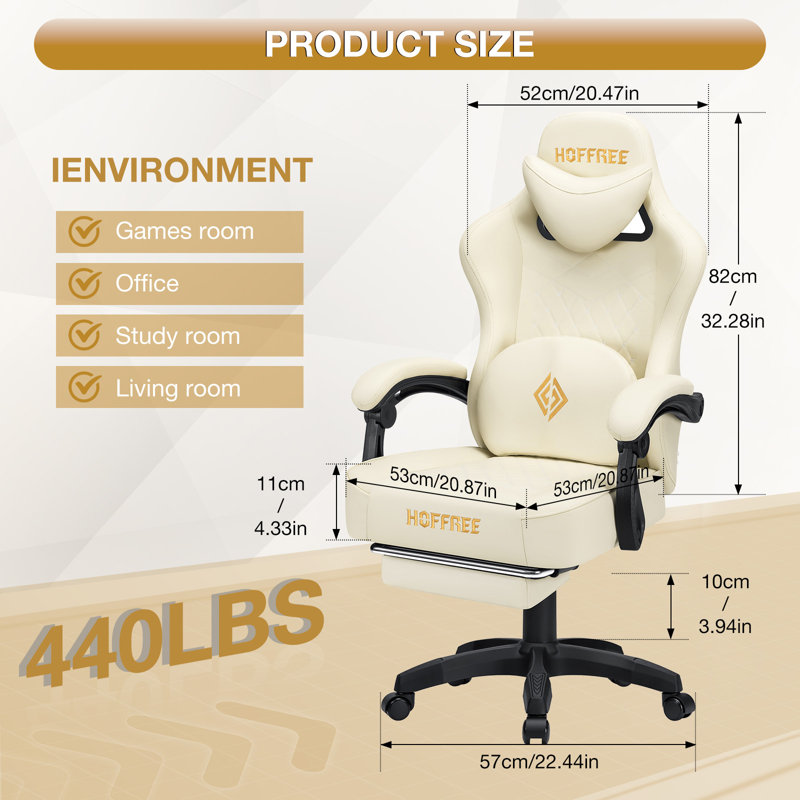 Fauteuil inclinable et ergonomique en similicuir avec haut-parleurs Bluetooth, Crème, crème