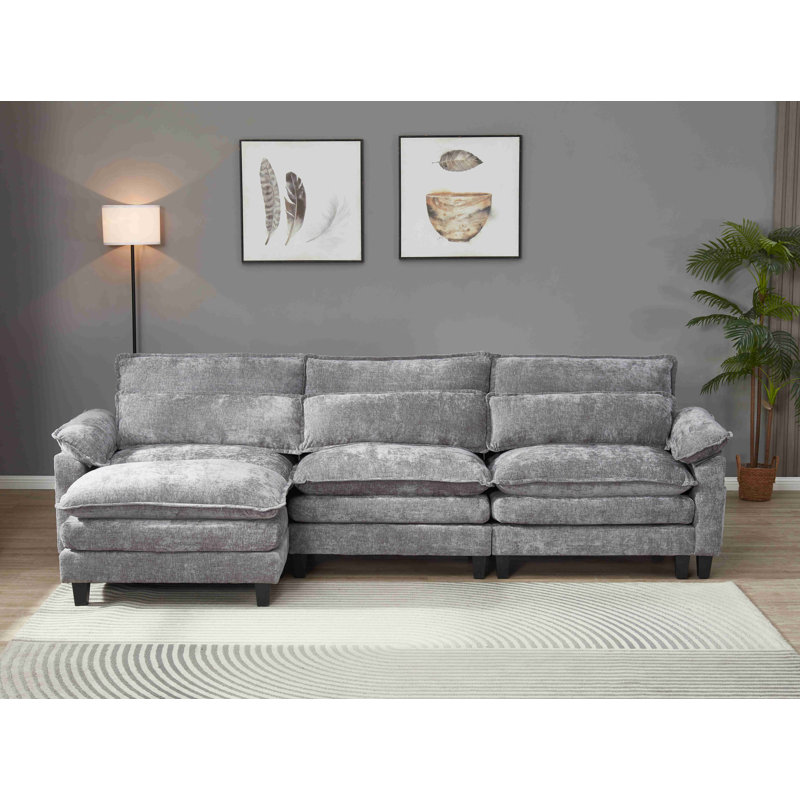 Canapé modulaire en L avec repose-pieds Luqi, Chenille grise foncée, H 35,8 po x l 115 po x P 52,4 po