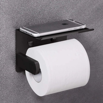 Standard Size Self Adhesive Toilet Paper Holder With Phone Shelf – Rustproof Stainless Steel – 2 Installation Methods – For Bathroom/washroom