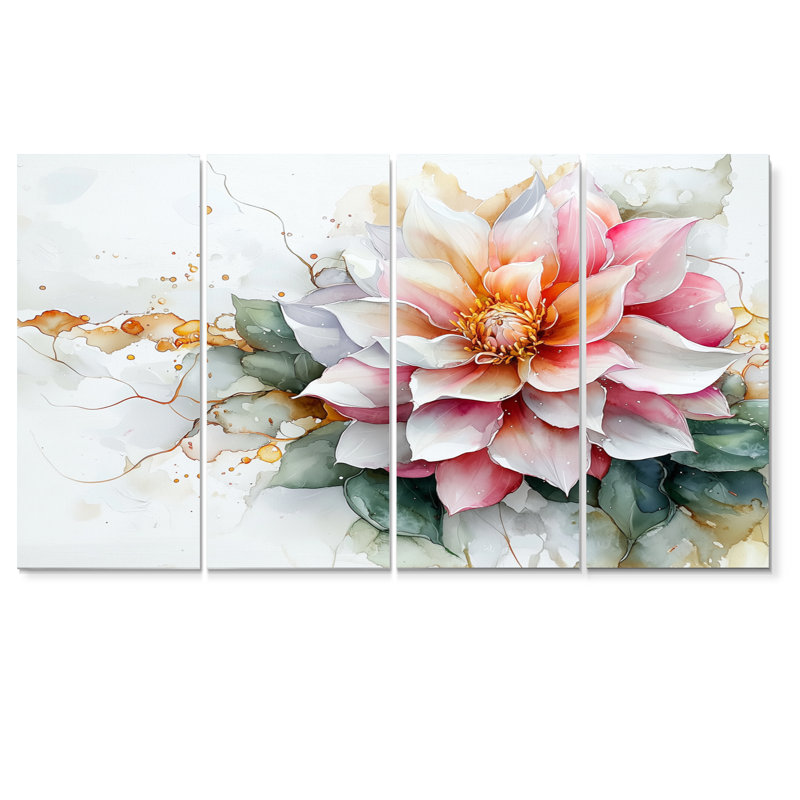 «Modern Dahlia Spring Muse II», art mural Dahlia - ensemble d'art mural traditionnel, H 28 po x l 48 po, 4