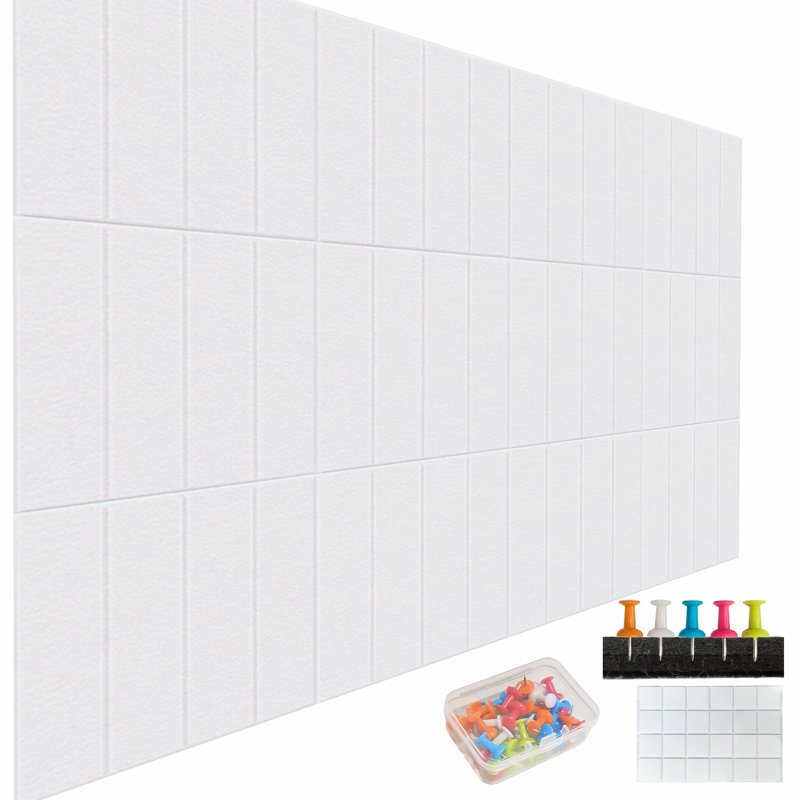 Textured Felt Wall Panels With Stripes, Bulletin Boards, 12-Piece Set, With Pushpins, White