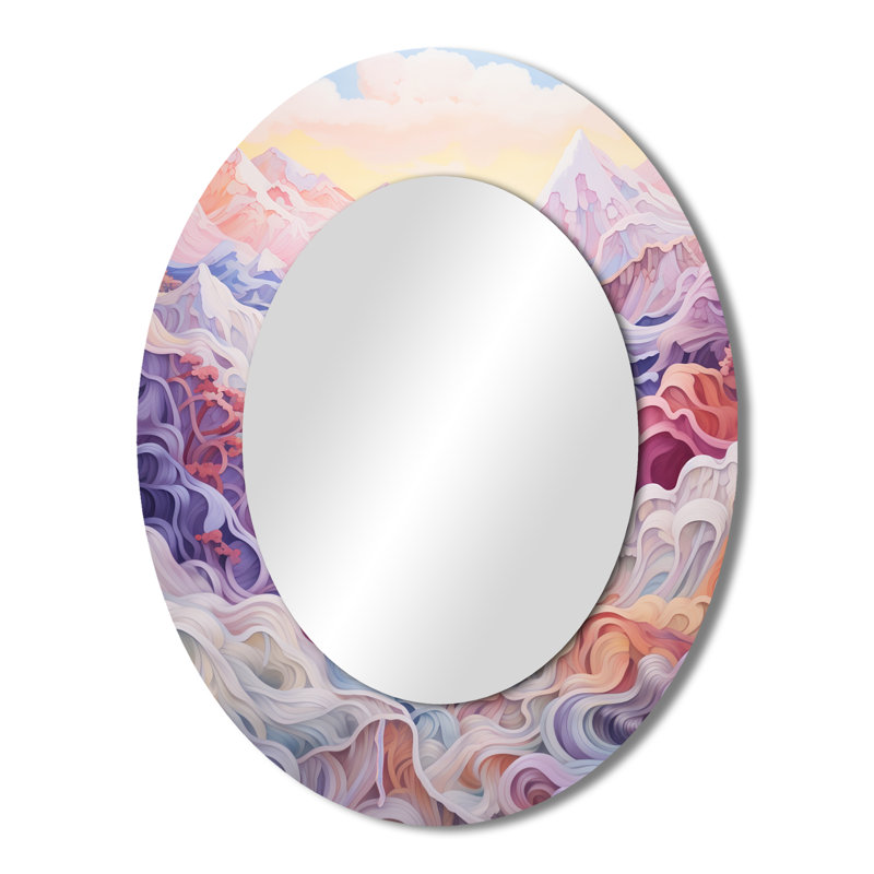 Majestic Mountain Views I - Large Oval Wall Mirror On Metal, 43" H x 33" W
