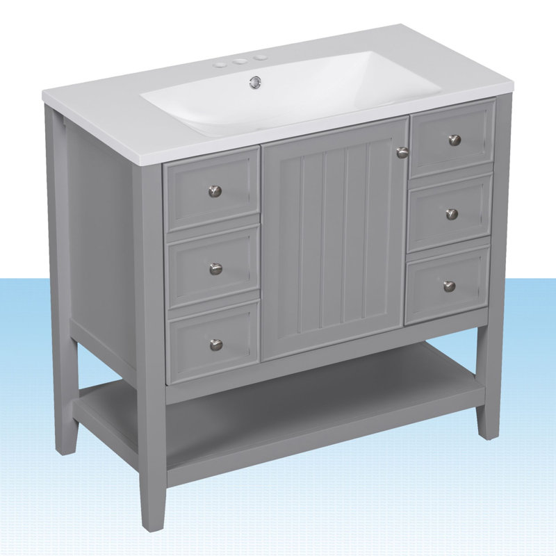 Obieze 36'' Single Bathroom Vanity with Ceramic Top, Gray