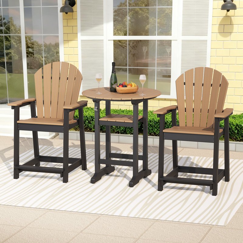 Round 2-Person 35” Long Bar Dining Set, Black/Brown