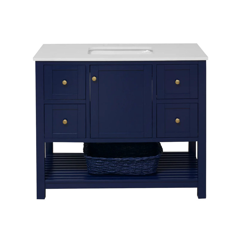 Ensemble de meuble-lavabo simple 42 po Binne, Bleu royal, Blanc d'ingénierie