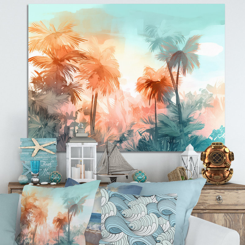 Chenard majestueux, palmiers tropicaux II sur toile, H 12 po x l 20 po x P 1 po, Toile tendue