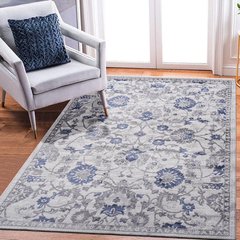 Tapis bleu 8 x 10 - de style, ne perd pas ses poils, convient à la salle à manger, au vestibule et à la chambre à coucher