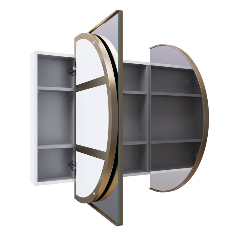 Recessed Framed 2 of Doors Medicine Cabinet with Adjustable Shelves, Satin Brass