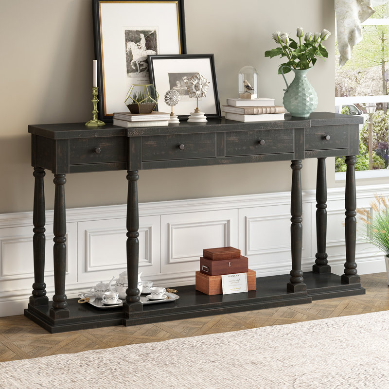 Console rétro pour chambre de salon avec 4 tiroirs de rangement et 1 tablette