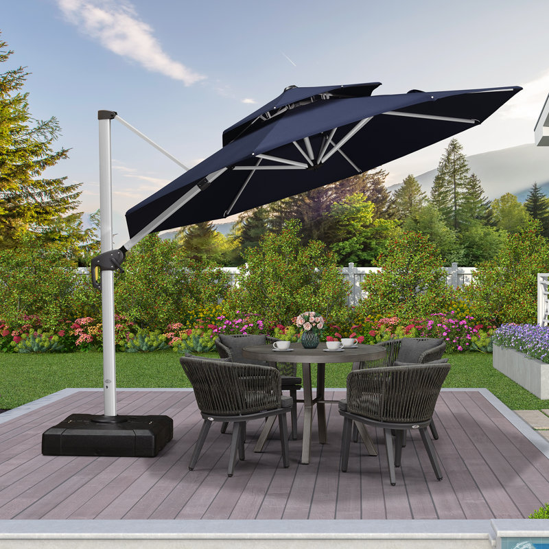 Parasol extérieur Legend avec base, H 108 po x l 156 po x P 156 po, Bleu marine
