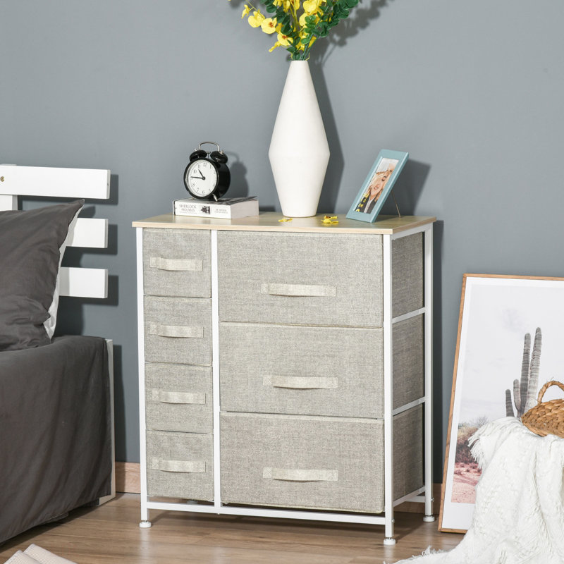 Unité de rangement à 7 tiroirs avec tiroirs et bacs en tissu avec structure en métal pour la chambre à coucher