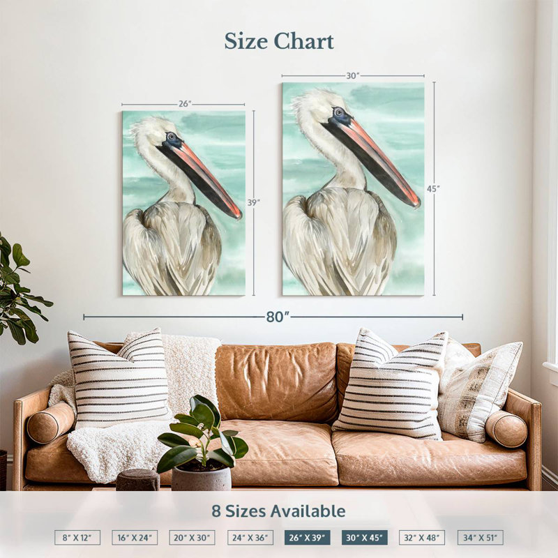 Brampt Turquoise Pelican I, 39" H x 26" W