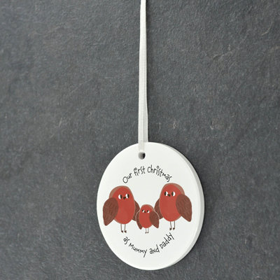 Robin First Christmas As Mummy & Daddy Circle Shaped Ceramic Ornament
