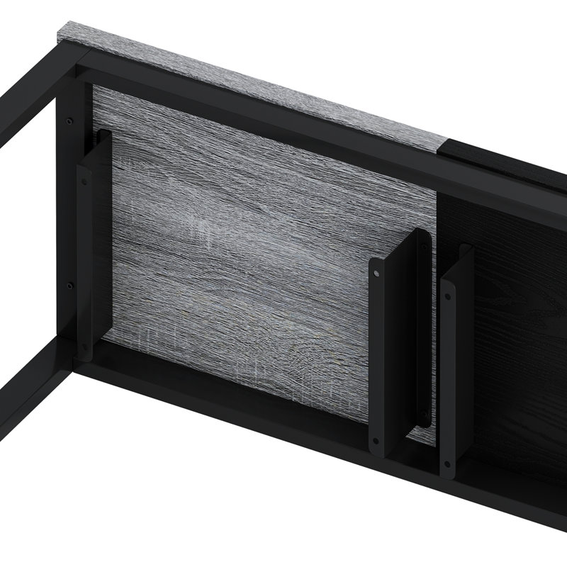 Table de salle à manger de cuisine moderne, table de pub, ensemble de table de salle à manger longue avec 3 tabourets, conception de tabouret suspendu pratique, gris et noir