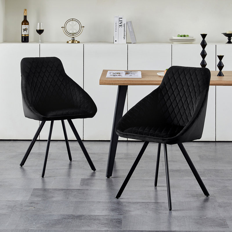43cm H Velvet Upholstered Metal Side Chair, Black