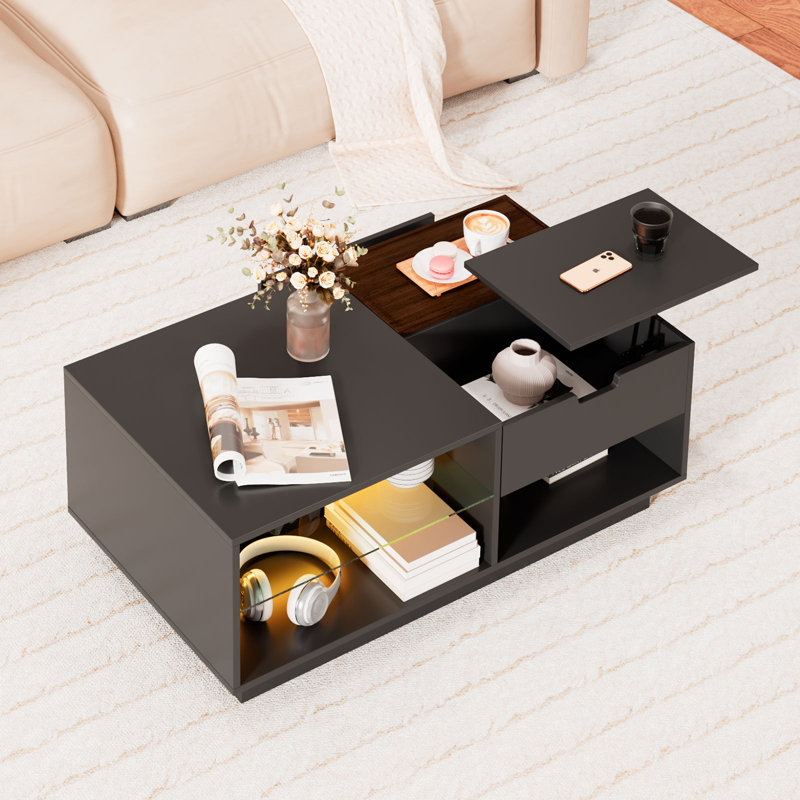 Table basse à plateau relevable 42,5 po avec lumières DEL RVB et plateau amovible Jullisa