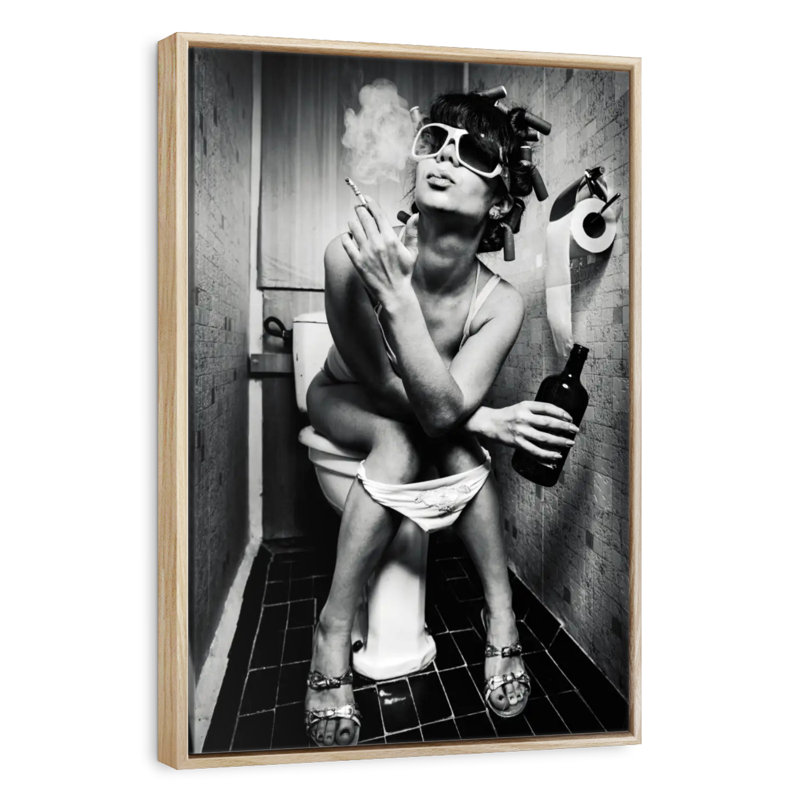 Femme dans la toilette, 31" x 46", Floating Frame Natural Wood