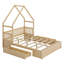 Lit plateforme grand en bois avec tête de lit garde-corps, 2 tiroirs et toit-656854543