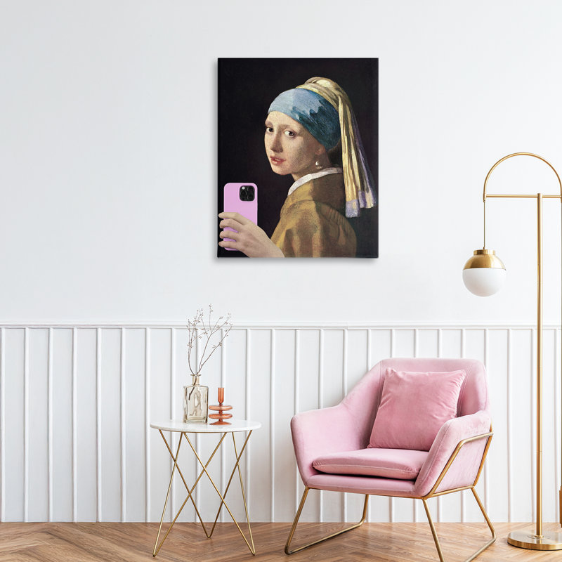 Fille avec téléphone, toile par Master Redux, H 20 po x l 16 po