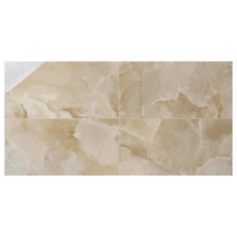 Harmonyx 24x48 Onyx Look Polished Porcelain Floor and Wall Tile, Champagne Beige