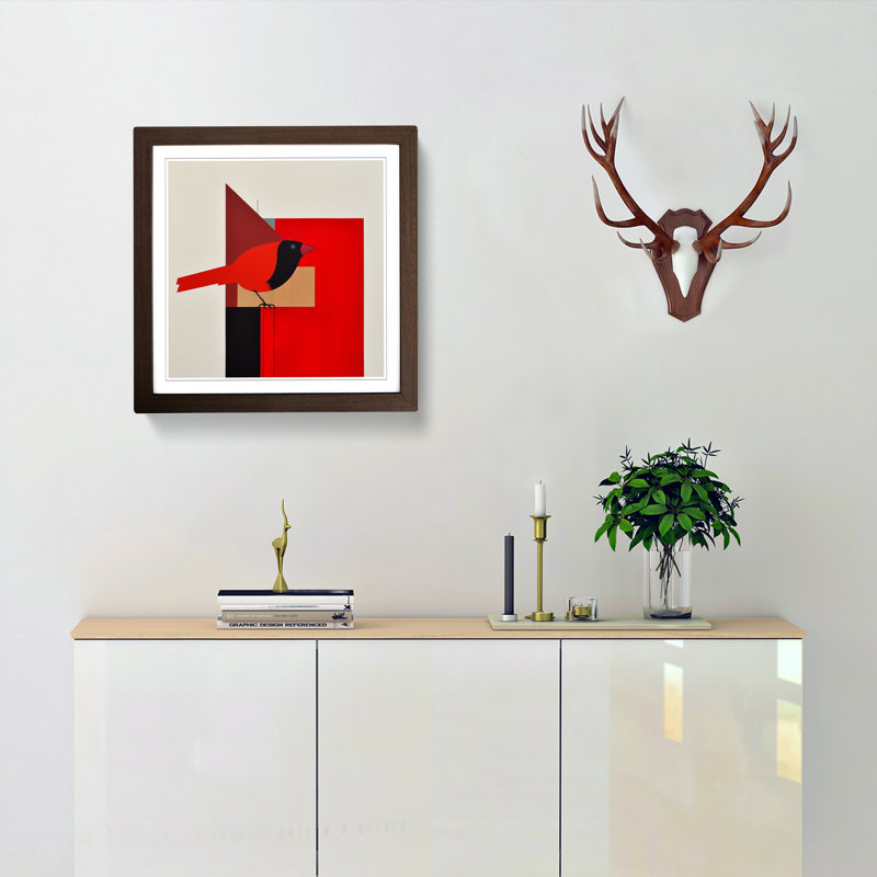 Cardinal Bird Suprematism No.3 - Framed Print, Walnut