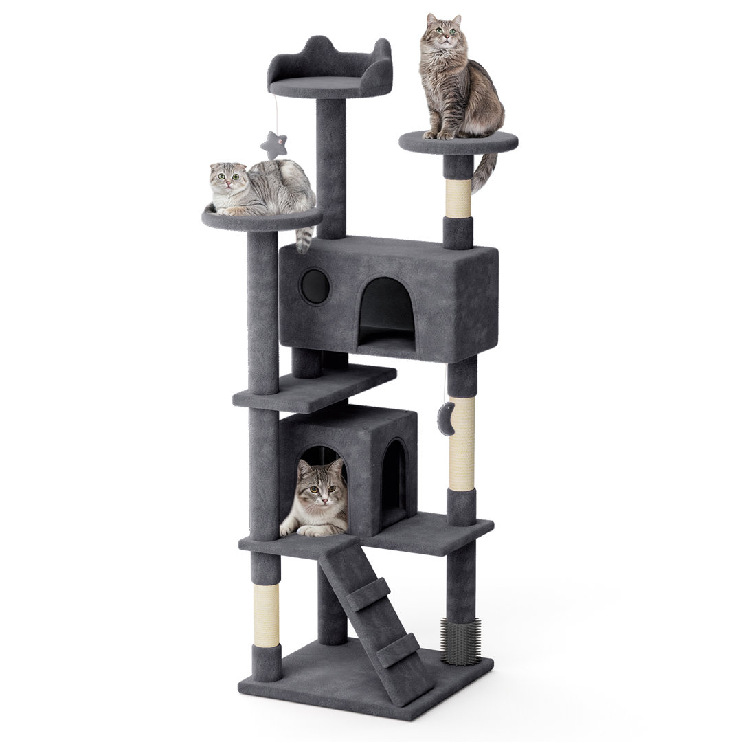Draxton 77" Cat Tree & Kittens Play House with 3 Top Cat Perch 2 Cubby Cat Tree for Kittens Tucker Murphy Pet™ 