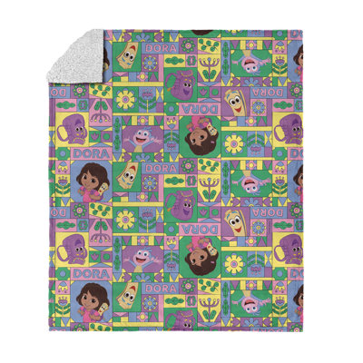 Northwest Dora The Explorer Dora & Friends Collage Touch Sherpa Throw Blanket, Soft Plush Throw, 50x60 Inches