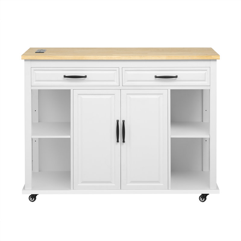 47 Inch Kitchen Island With Extendable Dining Table, White