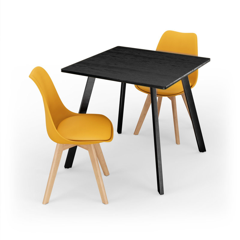 2 - Person Dining Set, Black Wood / Yellow