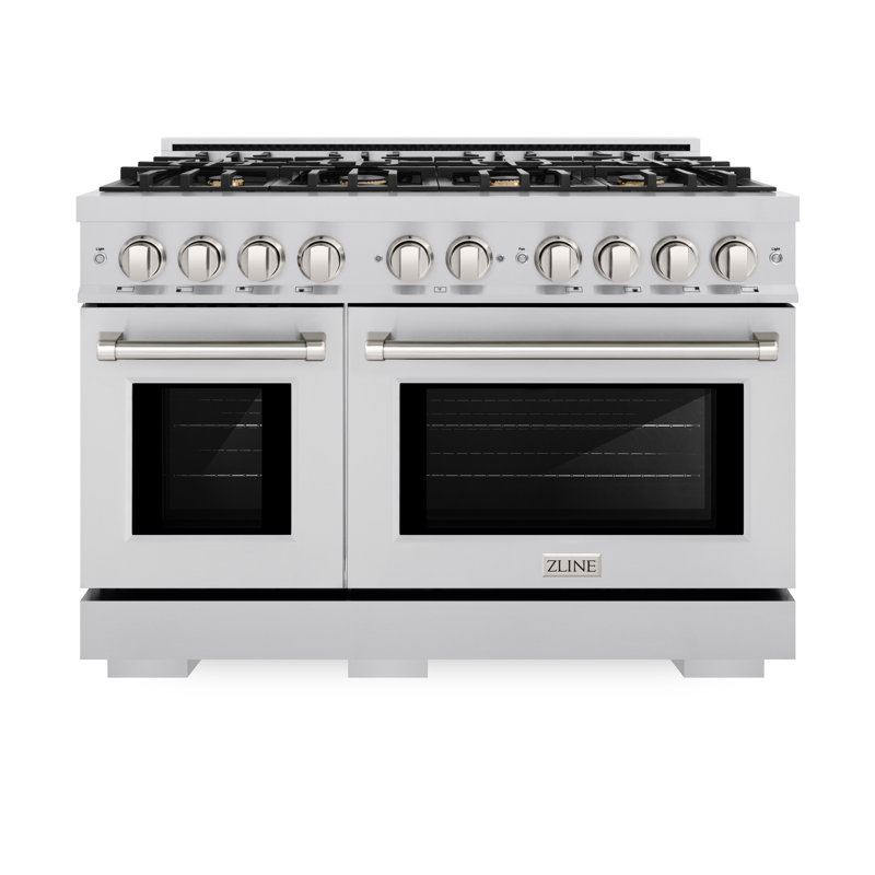 48" Stainless Steel Double Oven Gas Range with 8 Brass Burners