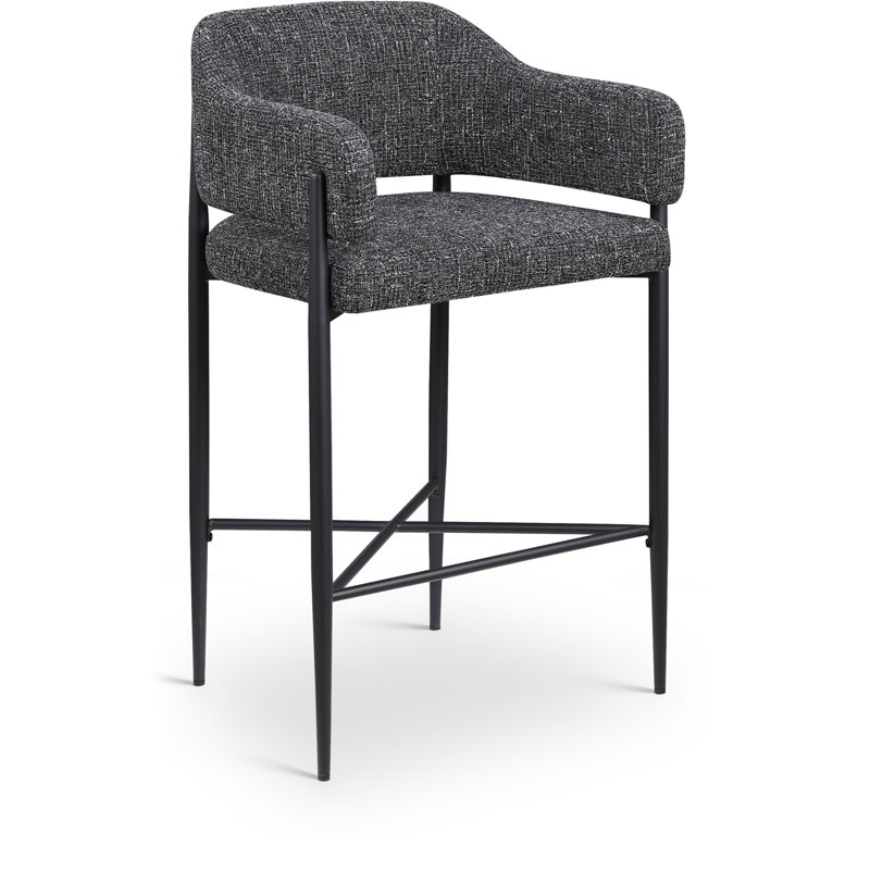 Tabouret de comptoir en tissu Sylas, Tissu de polyester noir