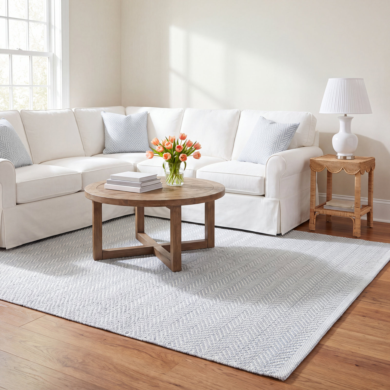 Herringbone Pearl Hand-Woven Outdoor Rug, Rectangle 7'6" x 9'6", Light Blue/Ivory