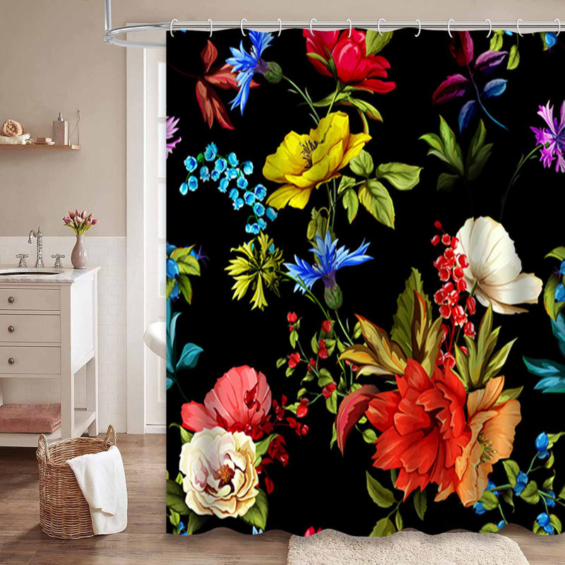 Rideau de douche imperméable à motif floral avec 12 crochets, L 72 po x l 72 po