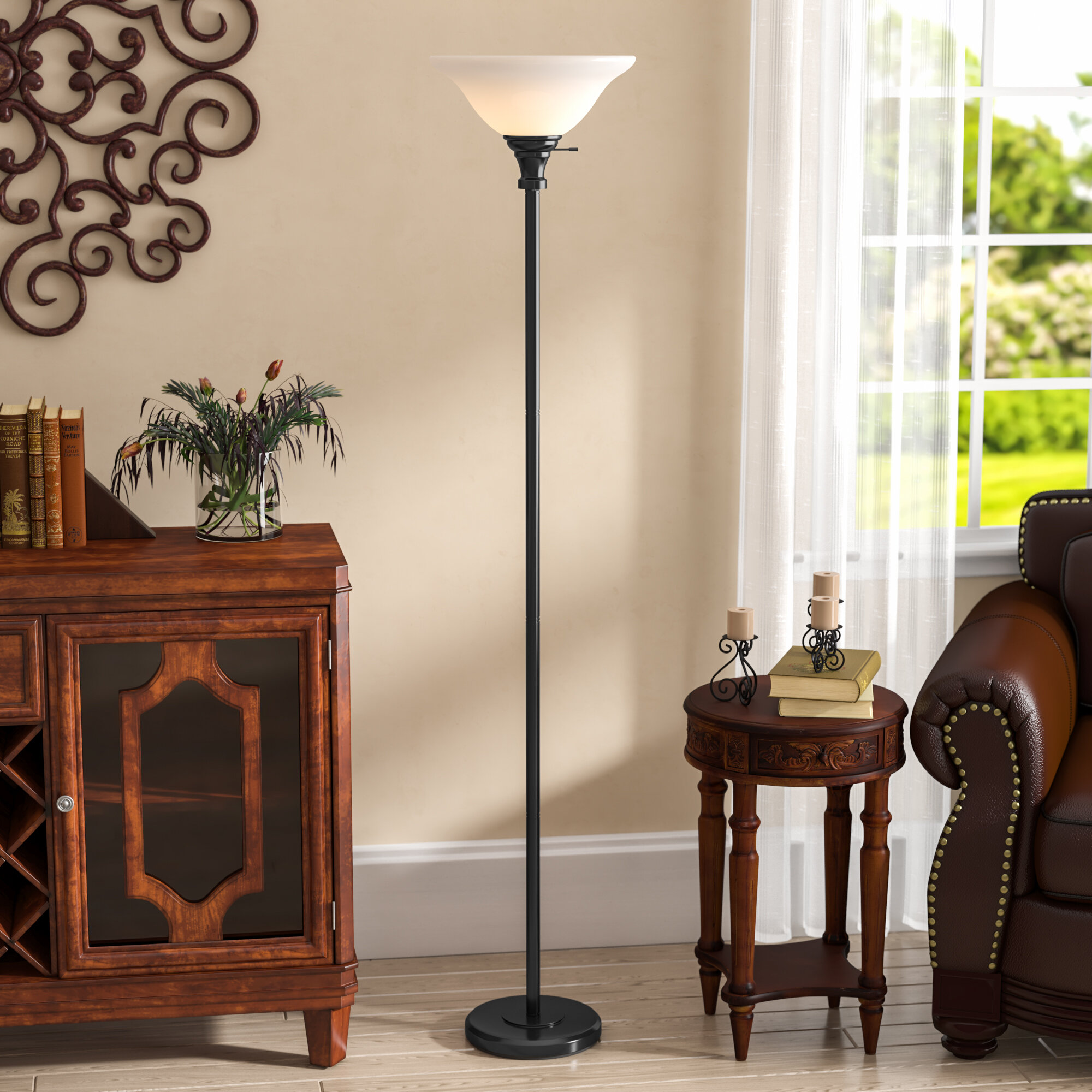 Winston Porter Carlese 70.75'' Dark Bronze Torchiere Floor Lamp & Reviews