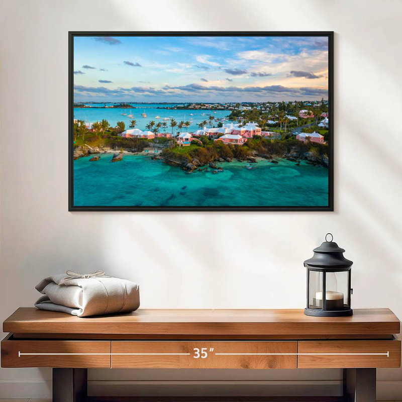 Bermuda Vanna Houses, 25" X 17", Floating Frame Black