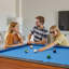 Table de billard, tables de billard portatives de 8 pi avec finition en bois, table de jeu moderne à pieds réglables, ensemble complet comprenant balles, queues de billard, support, craies et brosse, tissu bleu, pour usage familial, salle de jeux